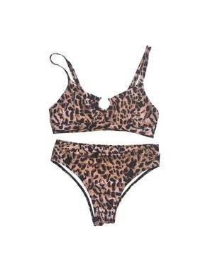 Leopard Print High Waisted Two Piece Swimsuit Large #386